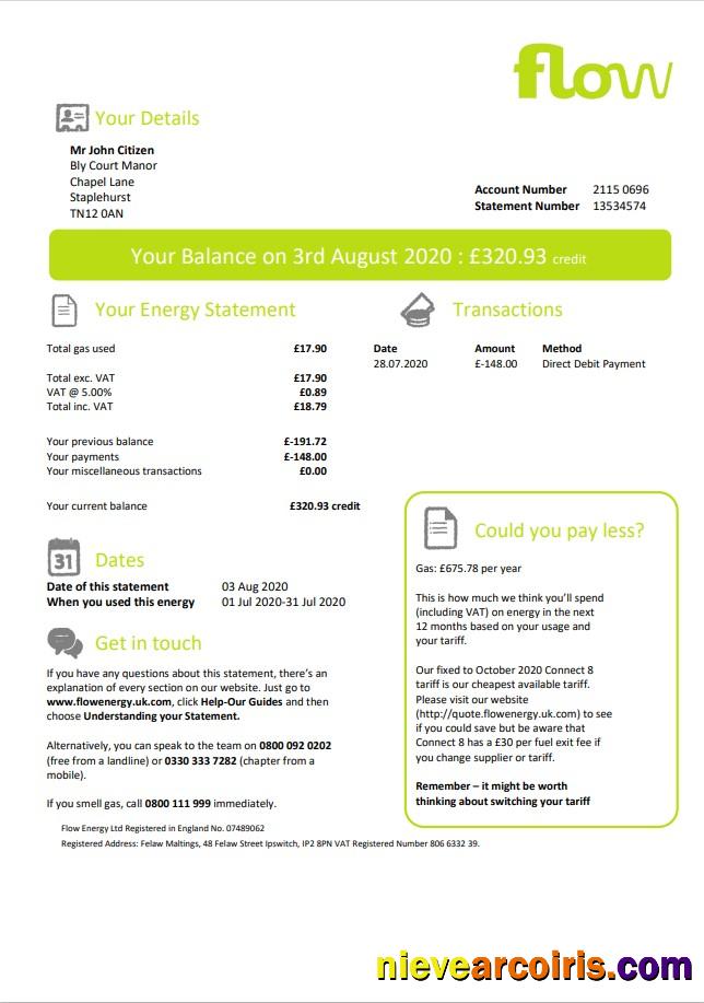 United Kingdom Flow Energy utility bill